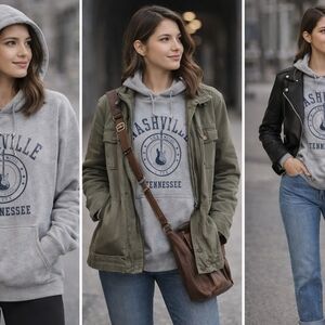 Vintage Nashville Tennessee Graphic Hoodie Sweatshirt | No Tag | Unisex